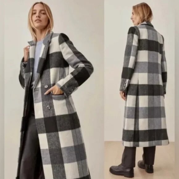 Reformation Jackets & Blazers - NWT Reformation York Coat in Light Grey Plaid Size L  #1465